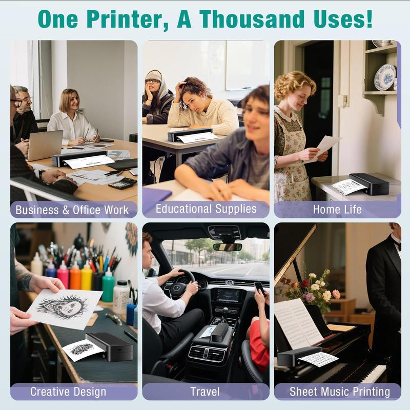 Portable Printer Wireless for Travel, Inkless Thermal Printer Supports 8.5 x 11 Inch Thermal Paper, Bluetooth Compatible with iOS, Android, Laptop Includes 2 Rolls & 10 Sheets of Paper Kit