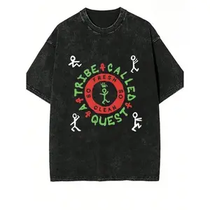 230G Washed Pure Cotton T - Shirt, Unisex Hip - Hop Style, With Dark'A Tribe Called Quest - Themed Pattern And Text' Print, Outdoor Sports T - Shirt | Loose Fit | Soft Knitted T - Shirt
