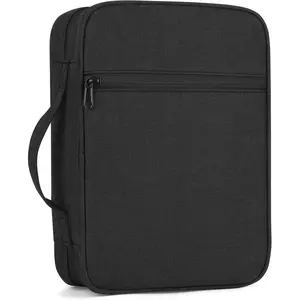 Bible Cover with Durable Handle, Carrying Book Case Church Bag, Protective with Zippered Pocket, Bible Study Accessories, Book Protector for Book Lovers, Black