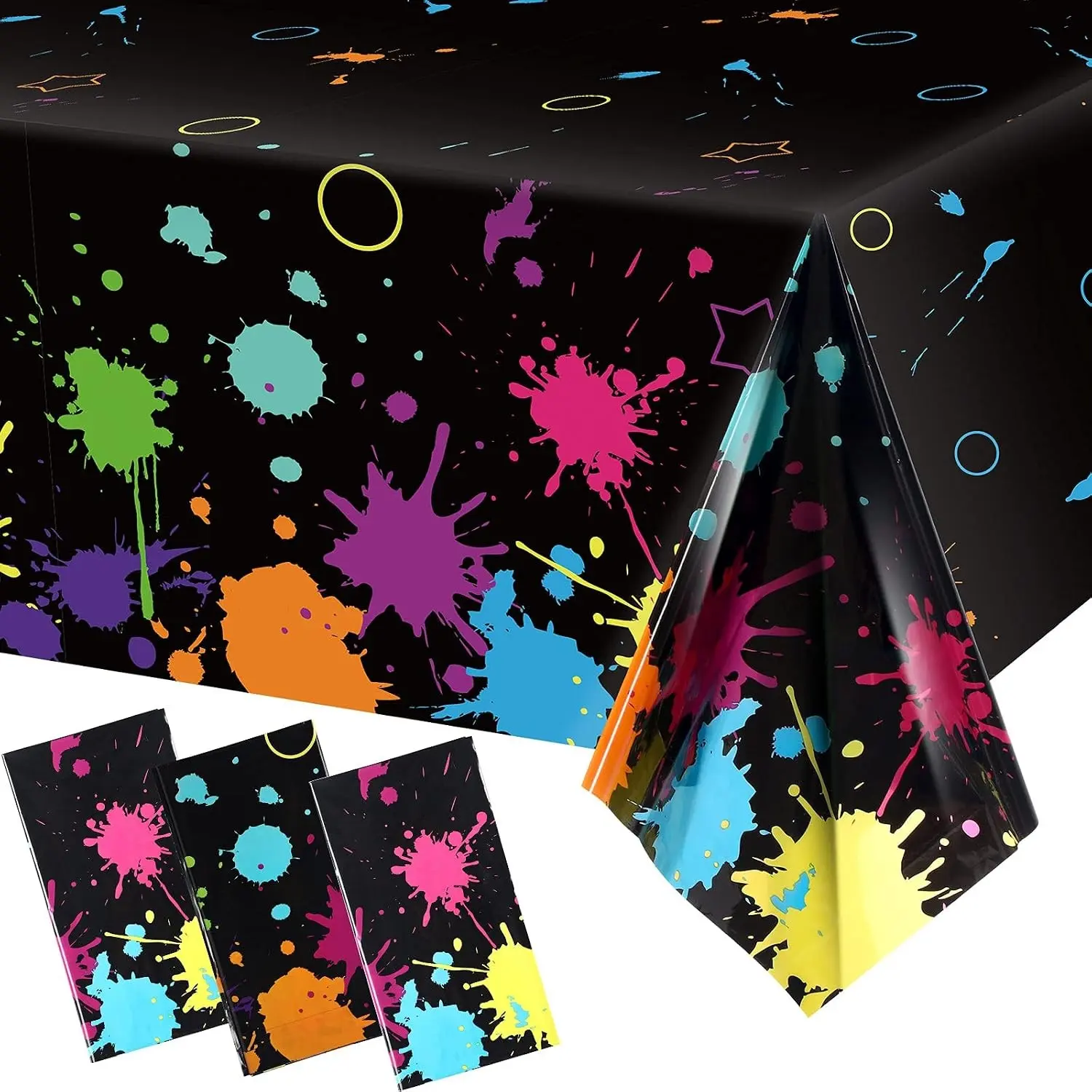 Neon Plastic Disposable Glow Table Covers 108 x 54 Inch for Black Light Birthday Party Decorations (3 Pieces)