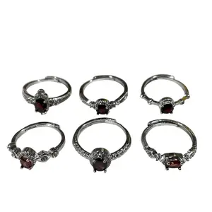 6 Counts Adjustable Garnet Rings Set For Women and Girls Handmade Rings Natural Gemstone For Christmas Ring Promise Ring Stackable Fashion Ring