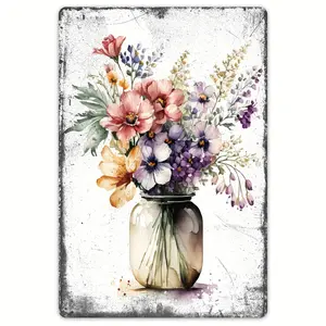 1pc Metal Vase Of Flowers Tin Sign, Funny Entryway Decor (20*30cm)