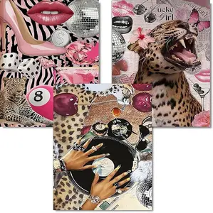 5D DIY Full Drill Diamond Painting Kit Leopard Print Disco Fashion Collage Art Craft for Adults Home Wall Decor