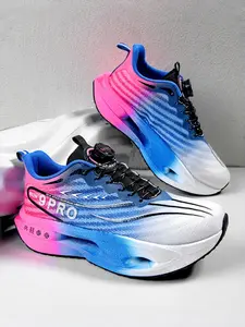 1 Pair 5-Color Sports Running Shoes (30-44 Full Sizing) - High-Elastic Double-Mesh Flyknit Upper + Convenient Knob Lacing + Supercritical Foam Carbon Plate Sole, For Professional Sports & Daily Outfits, Soft & Comfortable, Energy-Absorbing Shock-Absorbing