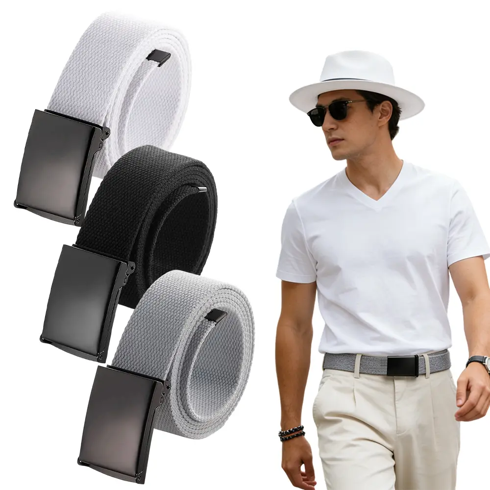 Male 3-Pack Woven Texture Canvas Belt - 1.57 Inches, Non-Perforated, Adjustable Woven Waistband, Removable Buckle, Suitable for Jeans, Casual Pants, Daily Wear