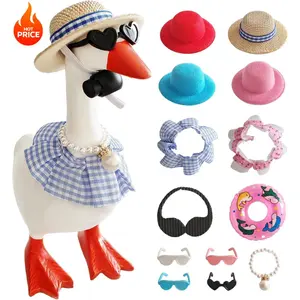 PLL 4 Sets Desk Goose Outfits 7 inches, Desk Goose Clothes Fall Mini Hats Pearl Necklace Sunglasses Swimming Ring Bikini for Cute Sily Magnetic Porch Goose Key Holder Decor