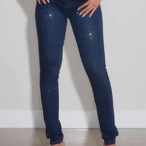 Vibrant MIU Dark Wash Skinny Denim Jean with Rhinestones