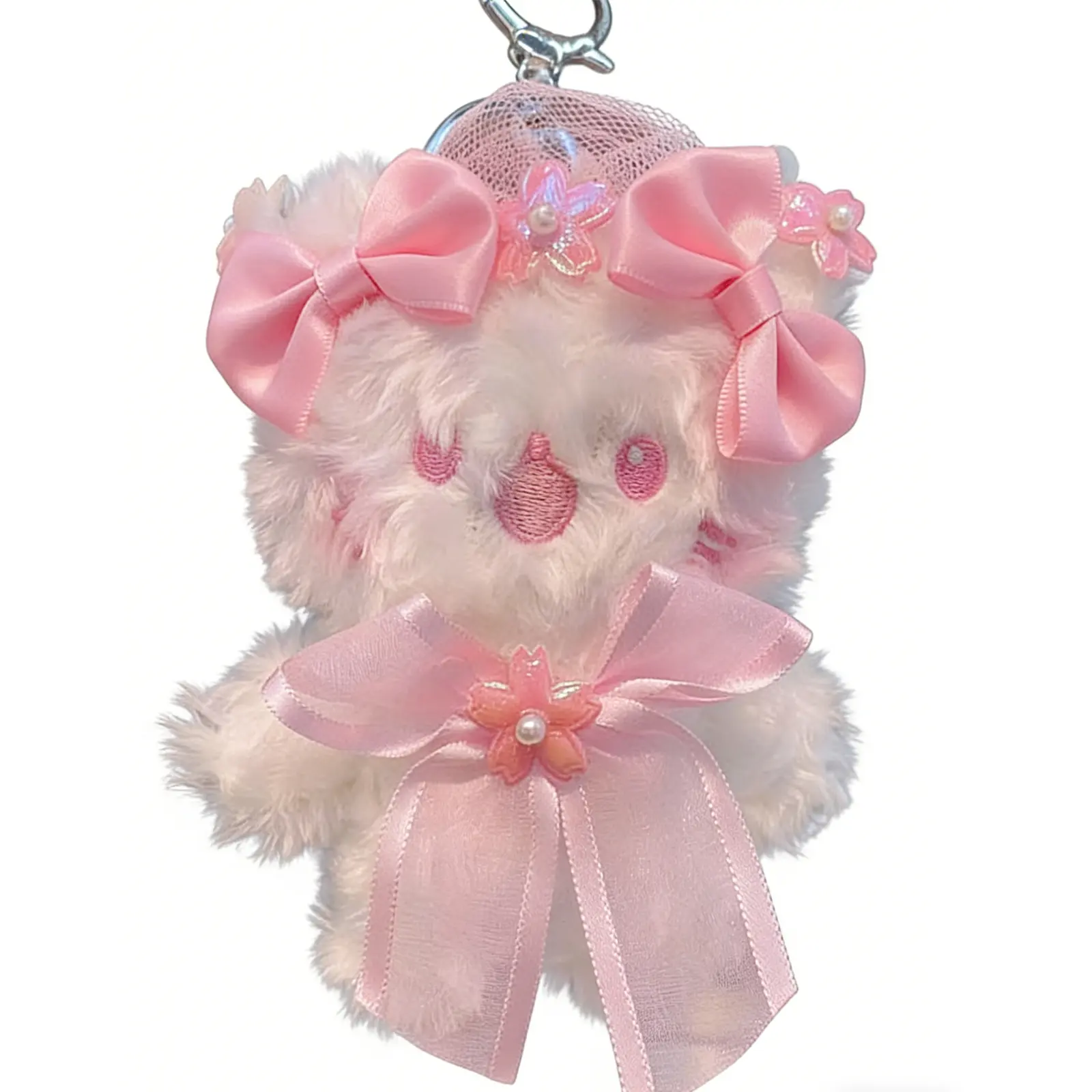 Sakura Bear Plush Keychain - Pink