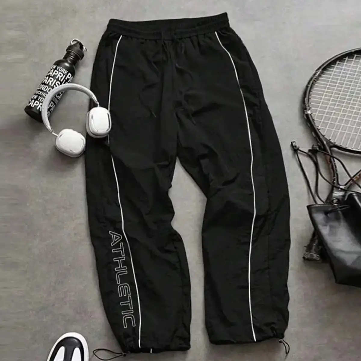 Fully upgraded men’s pants for spring/summer and autumn: lightweight, loose straight-leg quick-dry joggers/basketball shorts; ankle cuffs, side pockets, elastic waistband with drawstring; nine-tenths length; versatile for travel, everyday casual wear; com