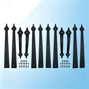 Decorative Barn Door Hardware Kit - Dummy Hinges & Handles Set, Black Steel Screw-in Carriage House Gate Decor - Reusable Dummy Hinge Hardware for Barn Doors - No Glue Needed, Natural Metal Finish