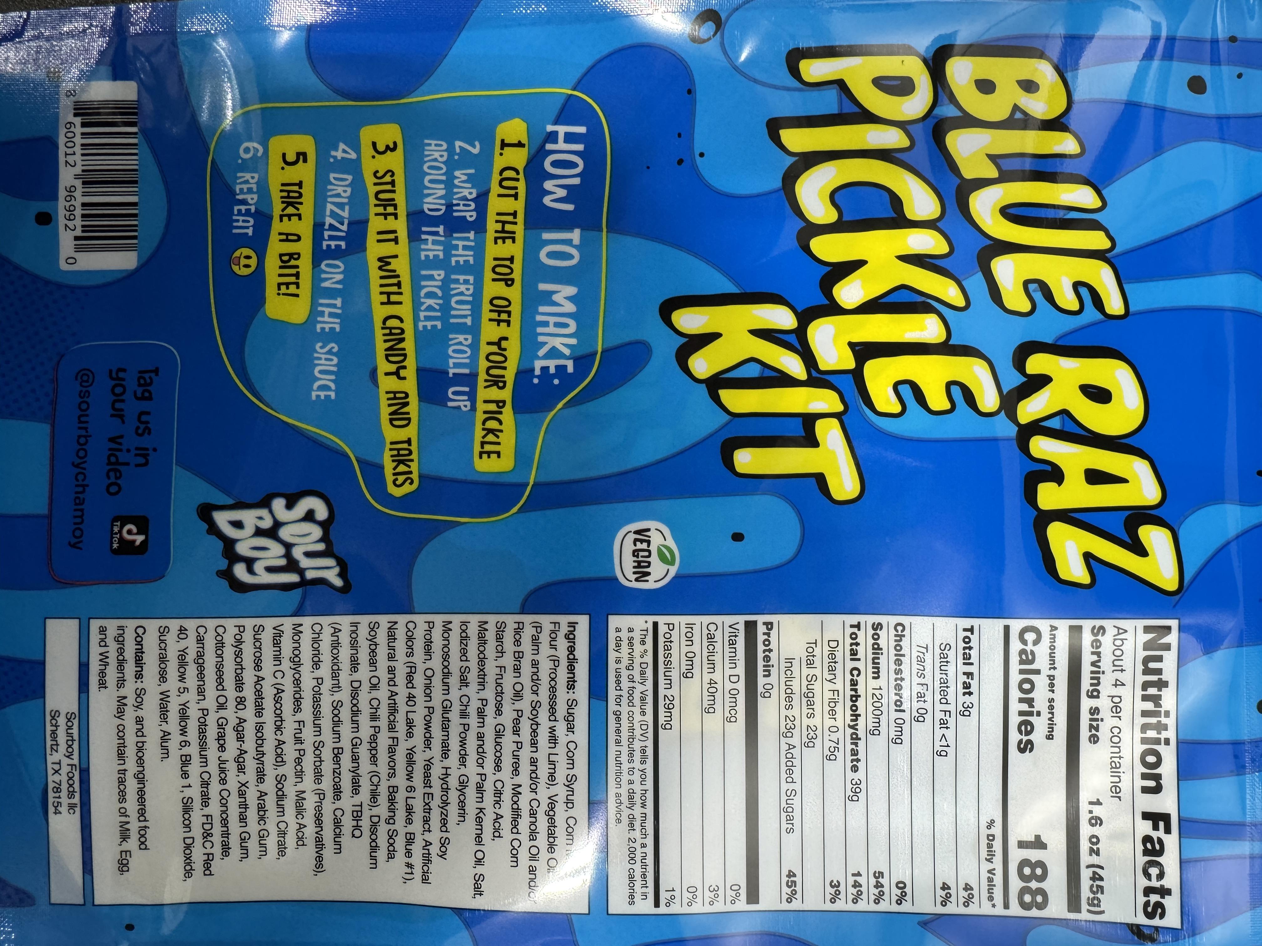 Sourboy Blue Raspberry Pickle Kit Sweet Tangy Savory Candy Snack Bag with Blue Raspberry Gushers & Syrup for Unique Flavor Experience Sourboy Blue Raspberry Pickle Kit Sweet Tangy Savory Candy Snack Bag with Blue Raspberry Gushers & Syrup for Unique Flavor Experience
