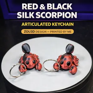 Red & Black Silk Scorpion Keychain  | Articulated Fidget Toy | ZOU3D Flexi Animal