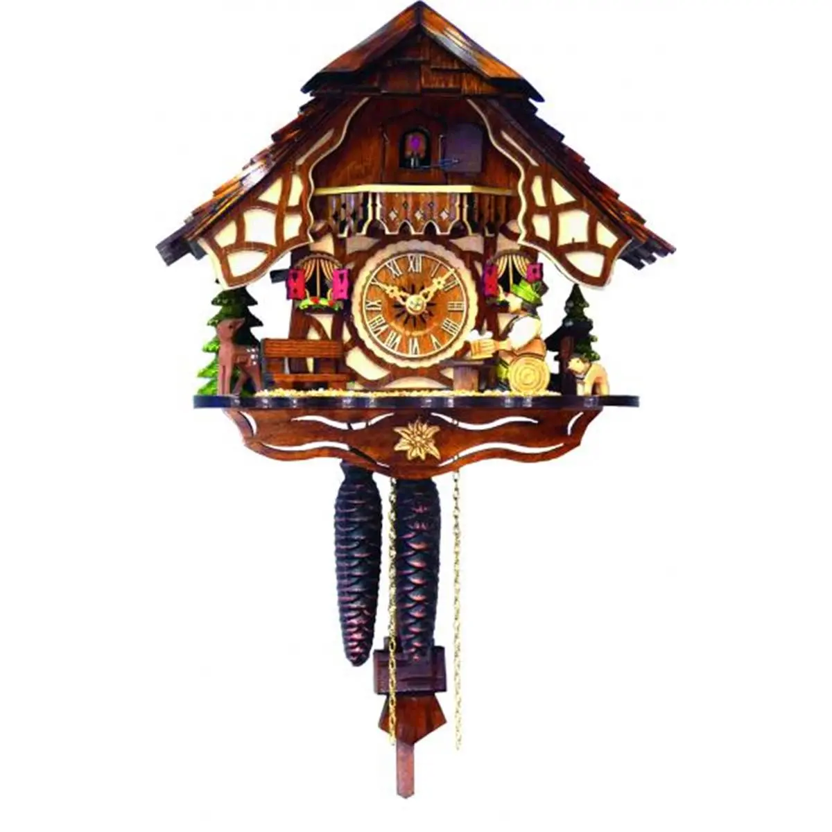 Engstler Traditional Wood Weight-Driven Cuckoo Clock with Gongs - 9.5x10.5x6.5 in Character Decorative Wall Clock for Indoor Home Decor, Home Supplies, Indoors