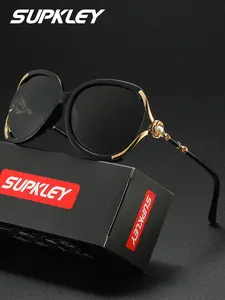 SUPKLEY Glam Purple Polarized Sunglasses with Pearl Rose Gold Accent, Retro Oversized Eyewear for Women, UV Protection, Perfect for Summer & Date Outfits