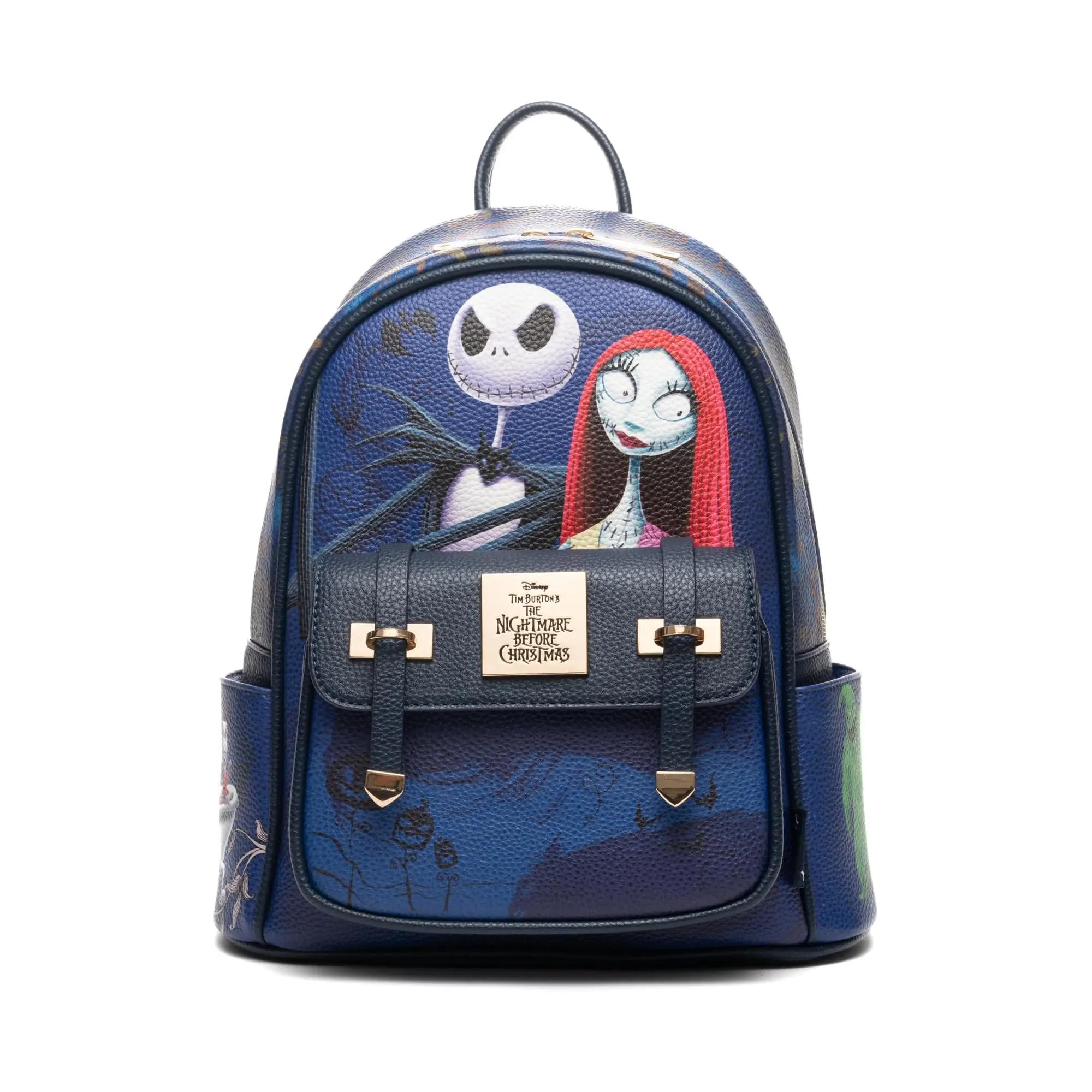 Faux Leather Character Mini Backpack with Nightmare Theme, 11" Daypack with Adjustable Straps and Magnetic 6 1/2-Inch Front Pocket, Character Backpacks, 6 1/2" Front Pocket, Metal Hardware, 11" Mini Daypack, 11"H X 8.5"W X 4"D, Adjustable Shoulder Strap
