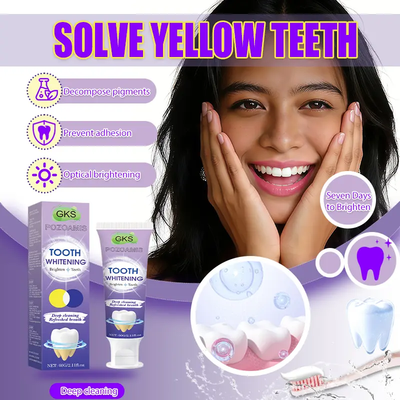 POZOAMIS Tooth Whitening Toothpaste, Safely Brighten Teeth Without Damaging Enamel, Deep Cleaning & Refreshed Breath, Remove Stains for Yellow Teeth, Daily Purple Toothpaste Treatment Oral Gentle Peppermint Radiant Sensitive Cleanser Cleansing