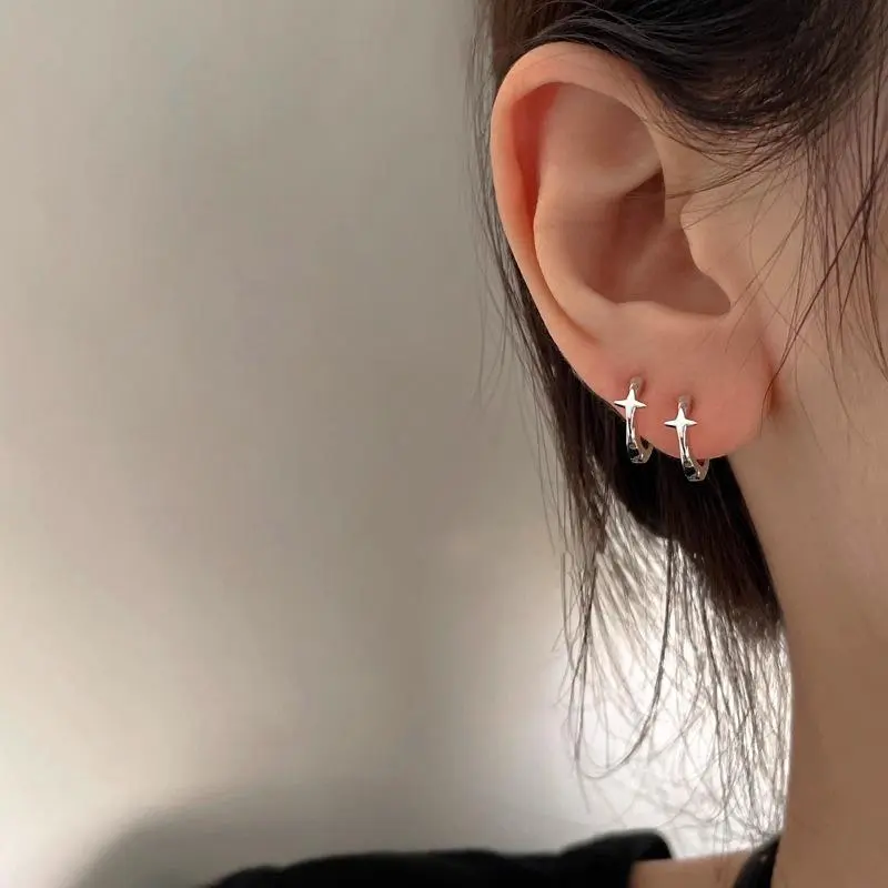 Female 925 Sterling Silver Star-Shape Drop Earrings - Allergy-Free Hip Hop Jewelry, Casual All-Seasons Best Friend Gift