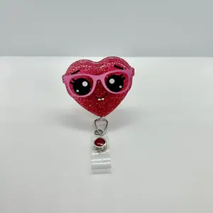 Badge Buddy Red Glittery Heart Clip On ID Holder