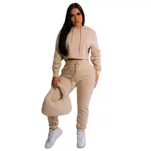 Women's Khaki Crop Top 2 Piece Tracksuit Plus Size for Maximum Comfort and Style - Clothing, Womenswear, Gym Comfortable
