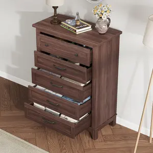 Modern 5-Drawer Dresser for Bedroom - 41.3" Tall Freestanding Wooden Chest - Large Vertical Storage - Adjustable Feet - Closet Organizer for Bedroom, Living Room, Entryway, Hallway