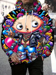 Men's casual pattern design jumper hooded sweatshirt Artwork Sweatshirt with kangaroo pocket winter and autumn streetwear as a gift