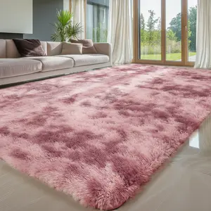 Large Size Shaggy Rugs, Big Plush Area Rug, Non-slip Soft Fluffy Carpet Mats for Livingroom Bedroom Nursery Home Decor Tie-dye Purple