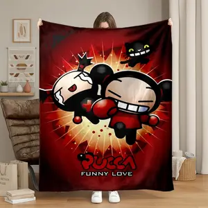 Pucca, Soft Warm Digital Print Design, Multifunctional Gift Slogan Print Blanket for Sofa Office Bed Camping Travel, All Seasons