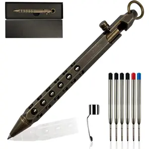 Bolt Action Pen, Solid Brass edc Pen Six-edge Pocket Metal  Pen with Refills and Clip Signature Pen for Business, Christmas, Birthday (Black)