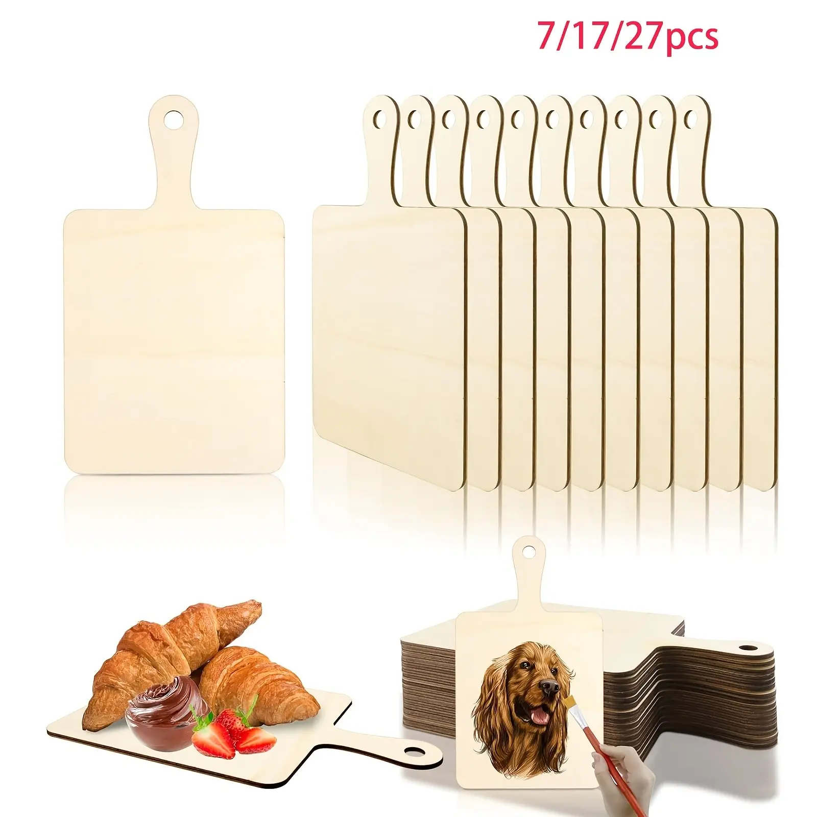 7/17/27pcs, Wooden Crafts with Handle, Blank Wood Board Painting Board