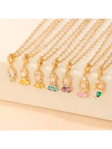 Sweet Colorful Zircon Mermaid Pendant Necklace, Fashion Clavicle Chain for Women