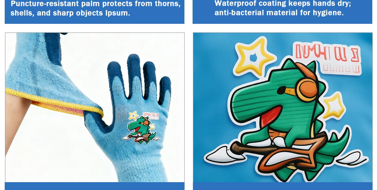 3Pairs Kids Protective Work Gloves for Boys Age 5-12 | Light Blue Anti-Slip Grip | Perfect for Beach, Gardening & Pet Handling