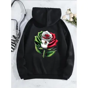 Patriotic Mexico Flag Design Hooded Sweatshirt for Men and Women Featuring Floral Rose Motif Ideal for Casual Warmth in Fall Winter and Spring