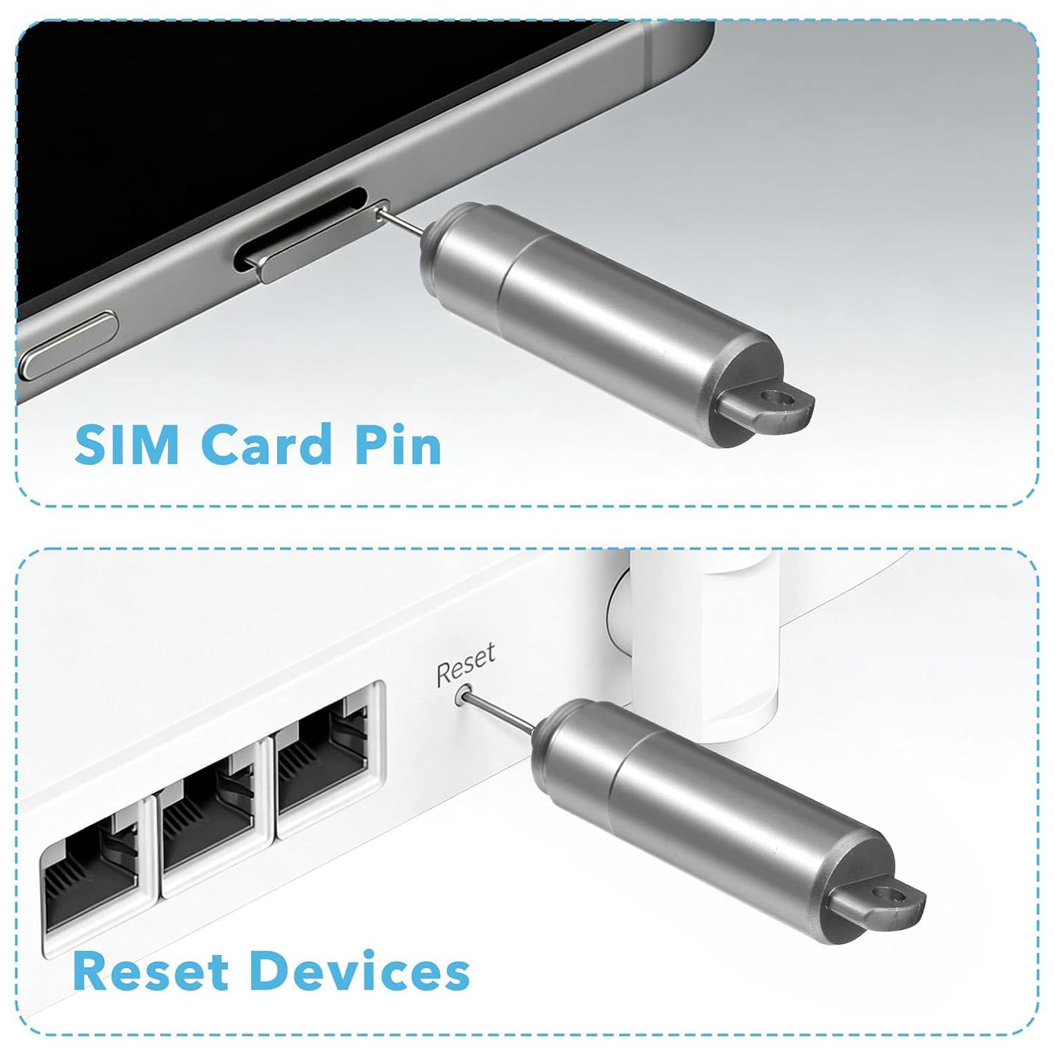 2-in-1 SIM Card Tray Removal Tool with Handy Cleaning Brush, EDC Portable Keychain Eject Pin Reset Needle Opener, Watchchain Link Remover for iPhones, Wireless Earbuds