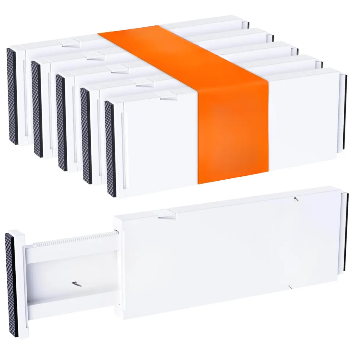 5 Pack Drawer Dividers 4" High, 11-17" Adjustable Dresser Drawer Organizers for Clothes, Expandable Dresser Separators in Bedroom/Bathroom/Kitchen/Vanity/Office Organization and Storage, White