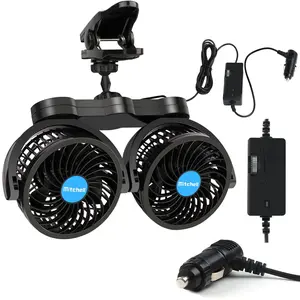 12V  Fan, Adjustable 4 Inches Dual   Clip Fan for Front/Rear Seat Passenger, 360? Rotatable  Fans with Stepless Speed Regulation for / SUV, RV