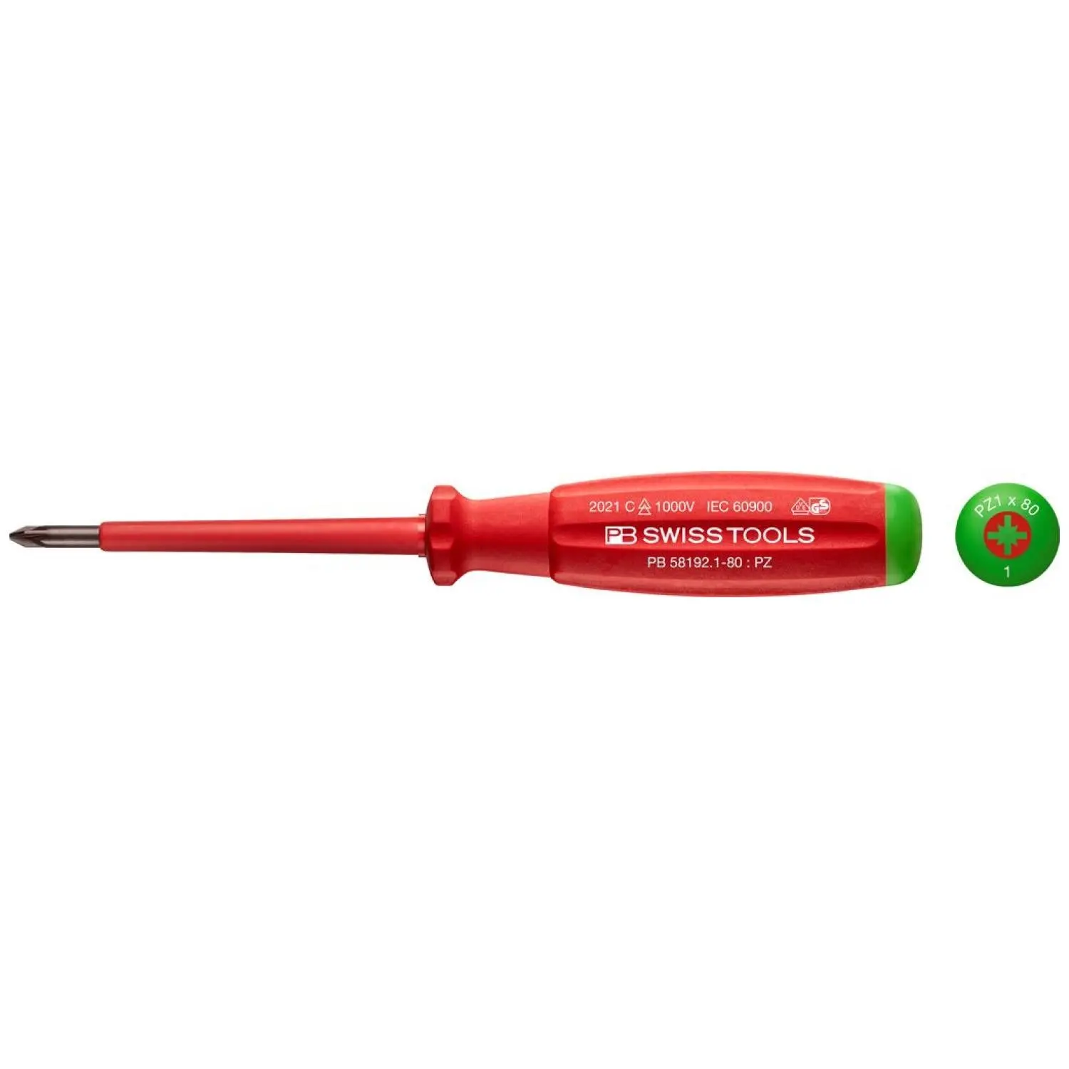 PB Swiss Tools PB 58192.1-80 SwissGrip VDE Screwdriver PZ1 Insulated