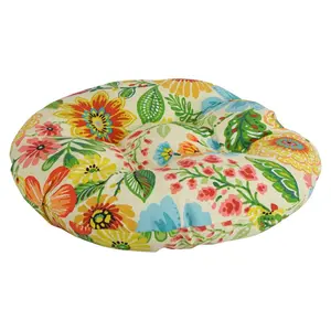 18-inch Round Patterned Spun Polyester Tufted Footstool Cushion