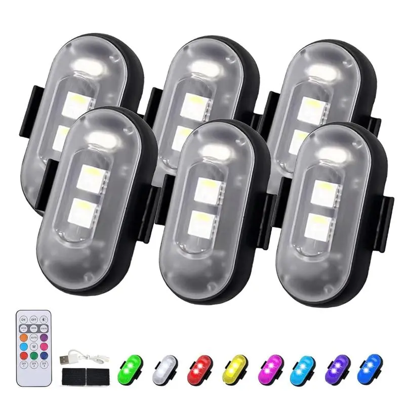 6PCS Wireless LED Lights for Carwith Remote Control, Wireless LED Lights 8 Color USB Charing lP65 Waterproot Light for Car Interior Truck Motorcycle e bike Vehicle Pink