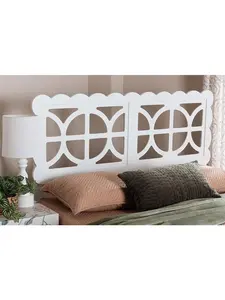 Baxton Studio 193271482788 Nansen Wood Headboard with Scalloped Frame - Geometric Cutout Decorative Panel for Bed Frame, Modern Coastal Bedroom Accent with Adjustable Height, White - Full Size