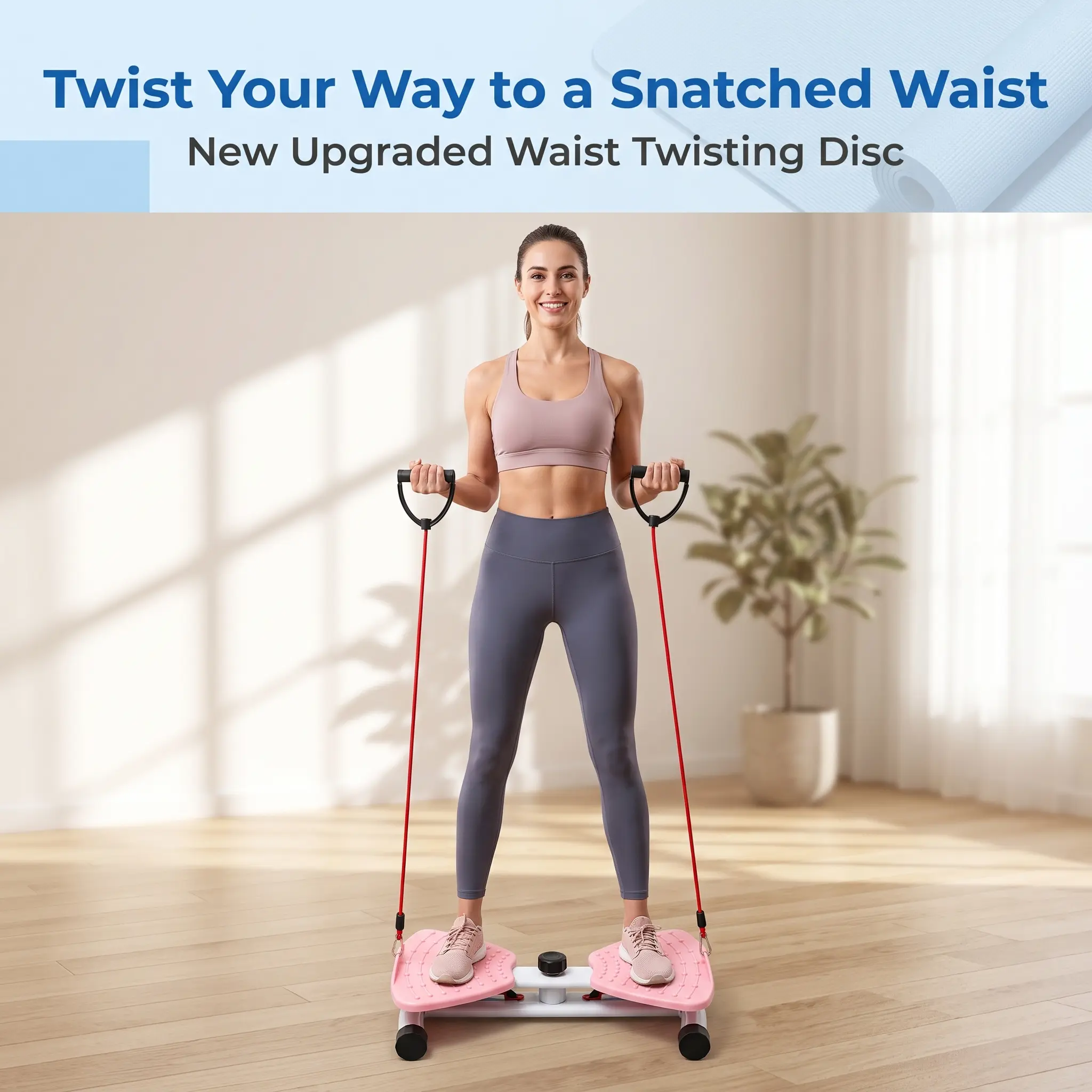 Waist Twisting Disc with Resistance Pull Rope, 6-in-1 Split Twist Board, Non-Slip Massage Fitness Twister for Core Workout, Home Gym Equipment for Women