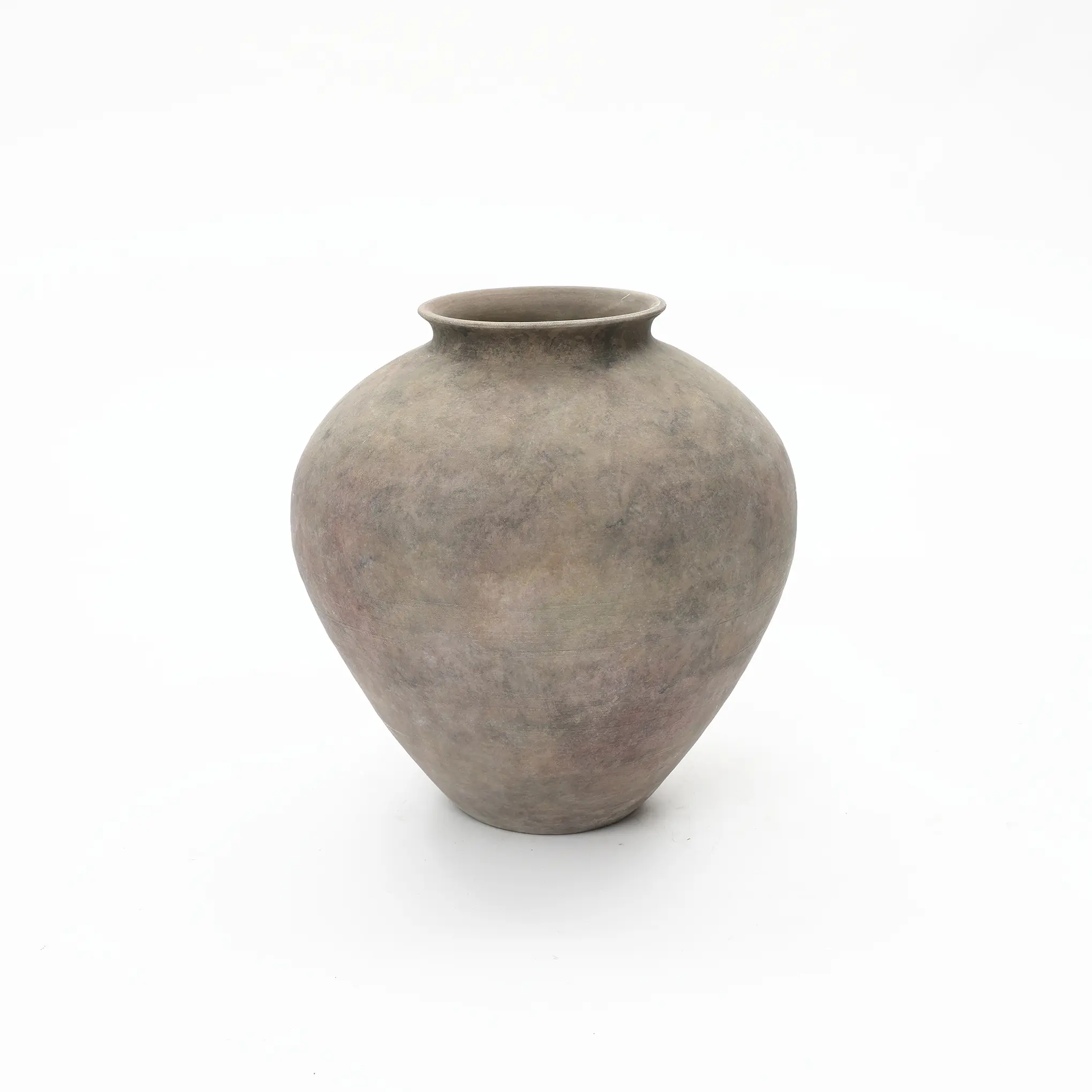 13" Tall Round Antique Terracotta Vase, Gray-Brown