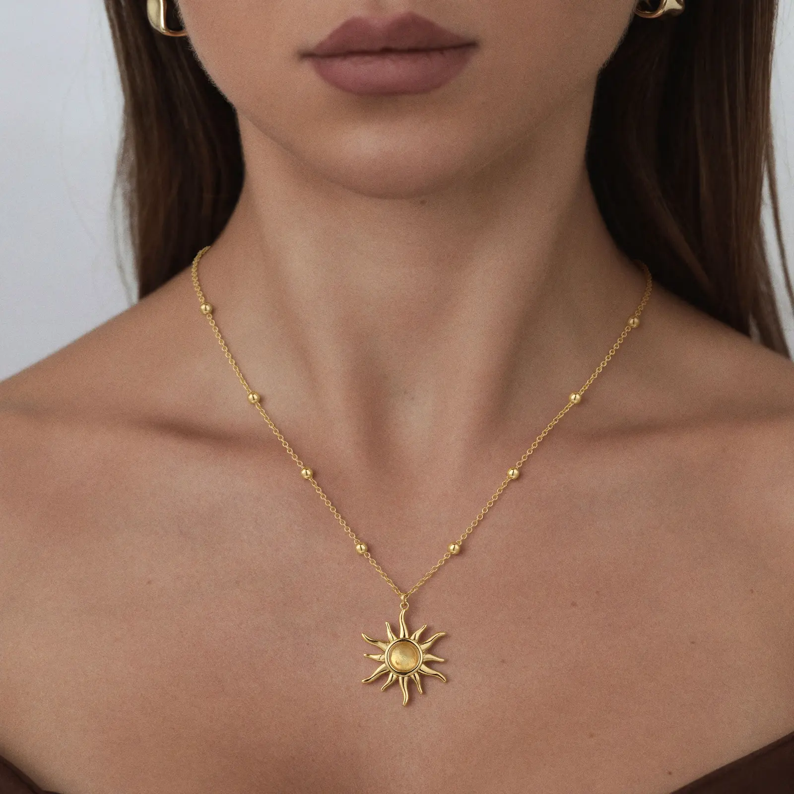Pvoovi 14K Gold Plated Sun Necklace An Elegant Fusion Of A Handmade Diamond Cube Pendant And A Lustrous Gold Bead Chain Embodying Celestial Beauty  Making An Exquisite Gift Of Timeless Elegance.