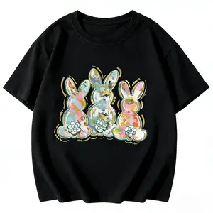 Easter Themed Watercolor Peter Cottontail Women S Casual Crew Neck T Shirt