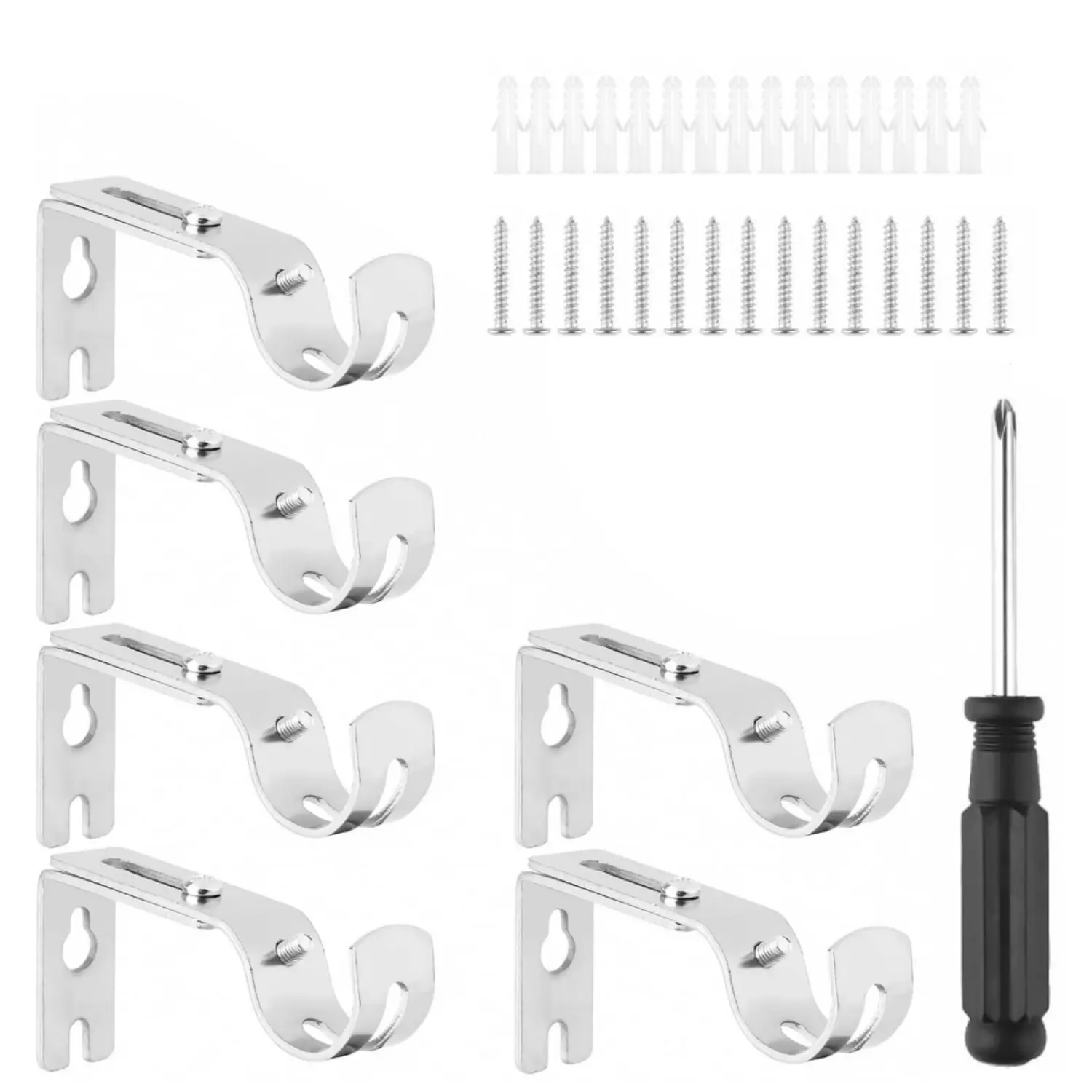 6Pcs Curtain Rod Brackets for Adjustable, Premium Rod Bracket for Walls, Curtain Rod Holder, Drapery Rod Holders Hardware Window Curtain Rod Support Hanger for 1 Inch Rod (Silver) - Home Improvement.