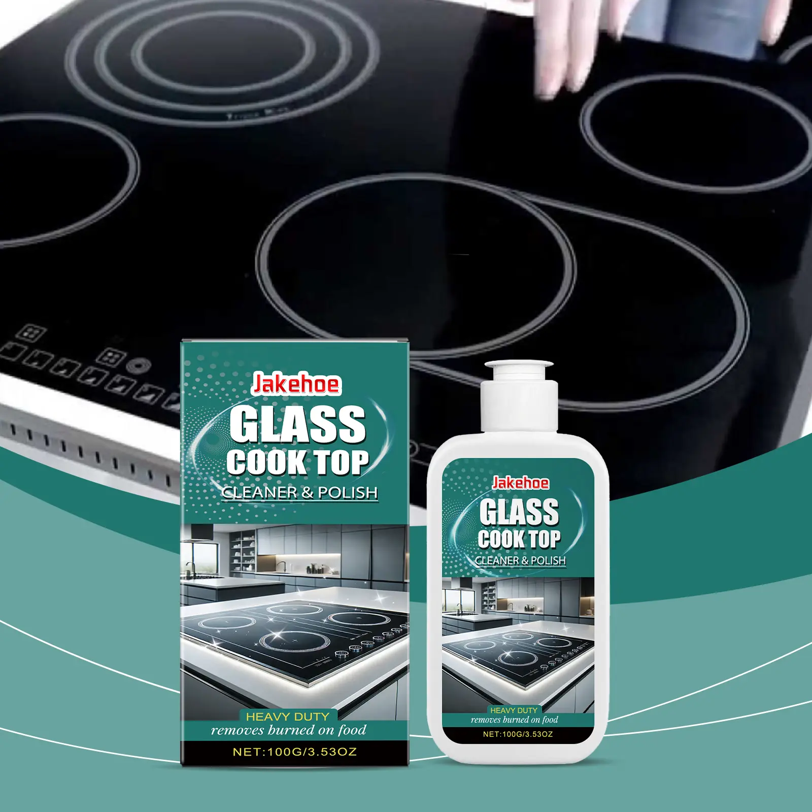 Jakehoe Glass Stove Cleaner Polishing Agent for Household Kitchen Cleaning, Removes Stains from Induction and Ceramic Cooktops