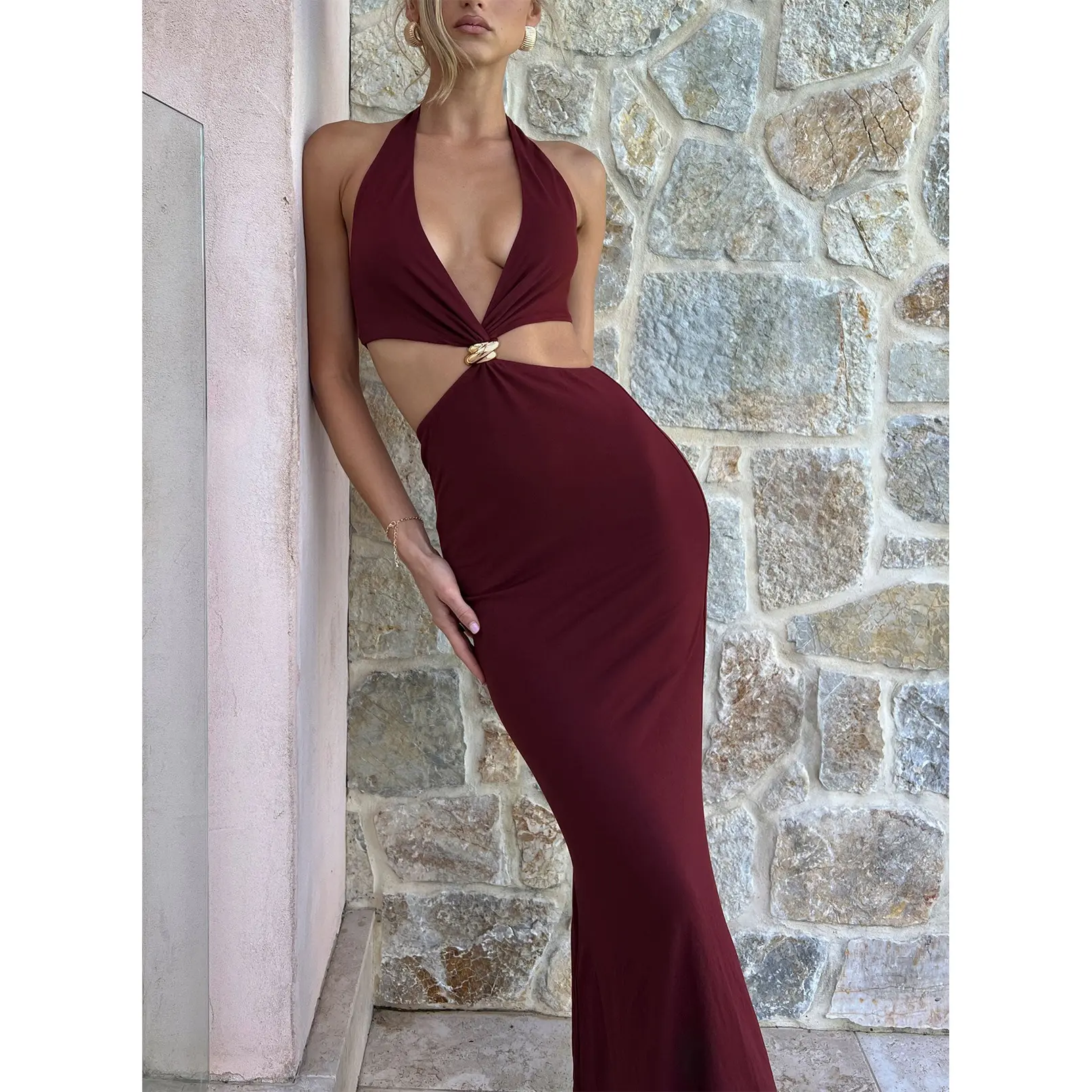 Idella Halter Cut Out Maxi Dress Plum