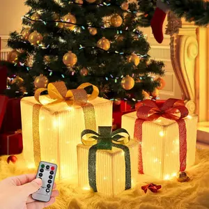 Christmas Lighted Gift Boxes, 80 LED Transparent Lighted Boxes, Christmas Home Gift Box Decorations, Set of 3