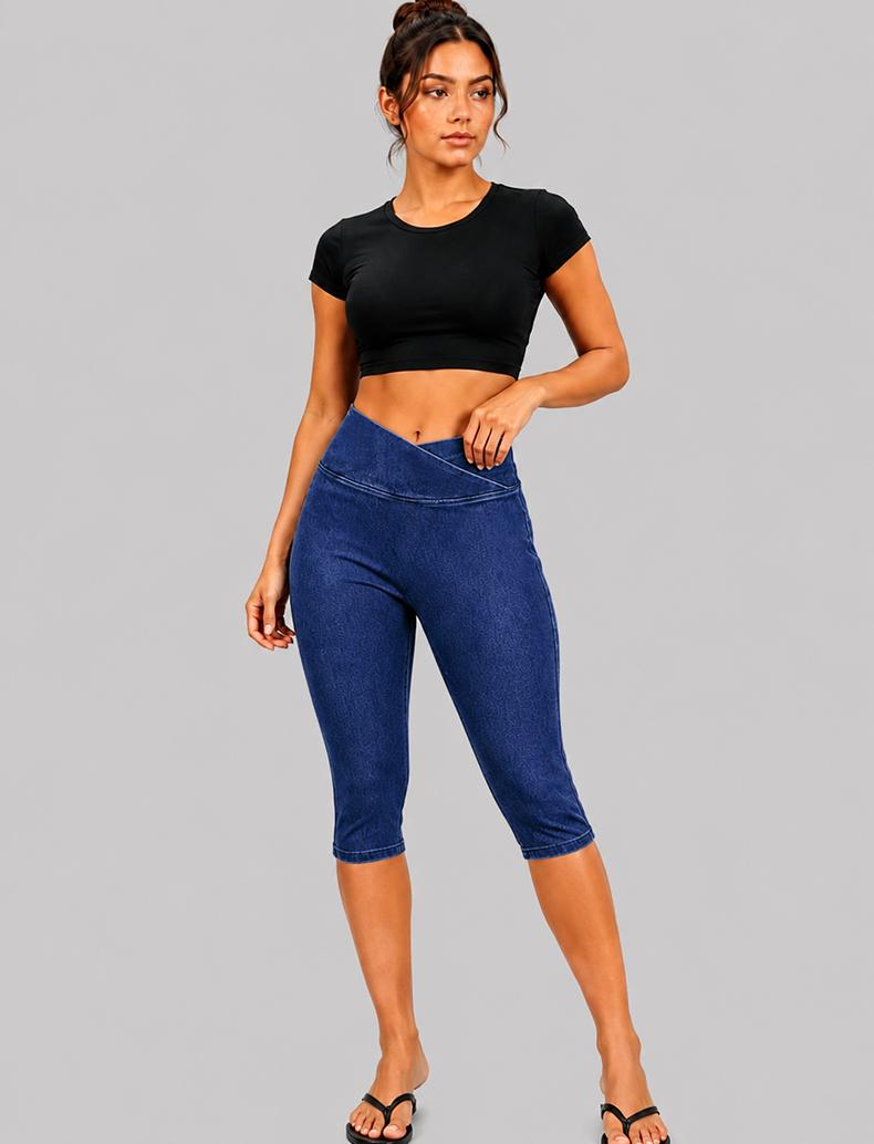 JOJOANS Women's Denim Capri Pants, High-Waisted Yoga Pants, Workwear-Style Pants with Pockets, Tummy-Tucking and Butt-Lifting Design, Women's Sports, Fitness, Running, and Soft Workout Yoga Leggings Spandex Womenswear