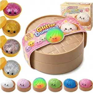 Glitter Dumpling, Dumpling Squishy, Dumplings, Cute Anxiety Relief Fidget Toy, withSteamer Box,Soft Squeeze Decompression Dough for Adults