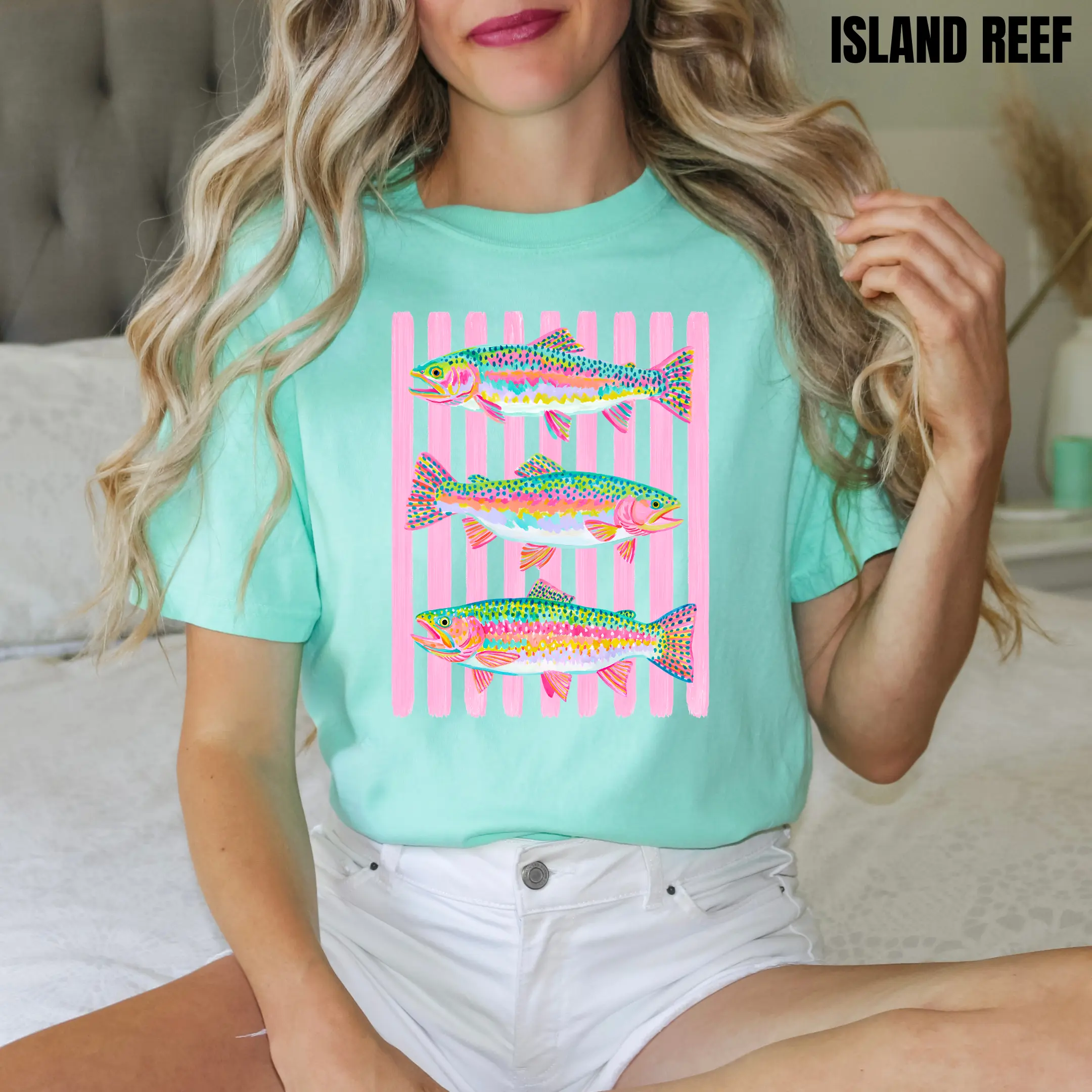 Fish Trio Pink Stripes Comfort Colors T-Shirt 'NLB'